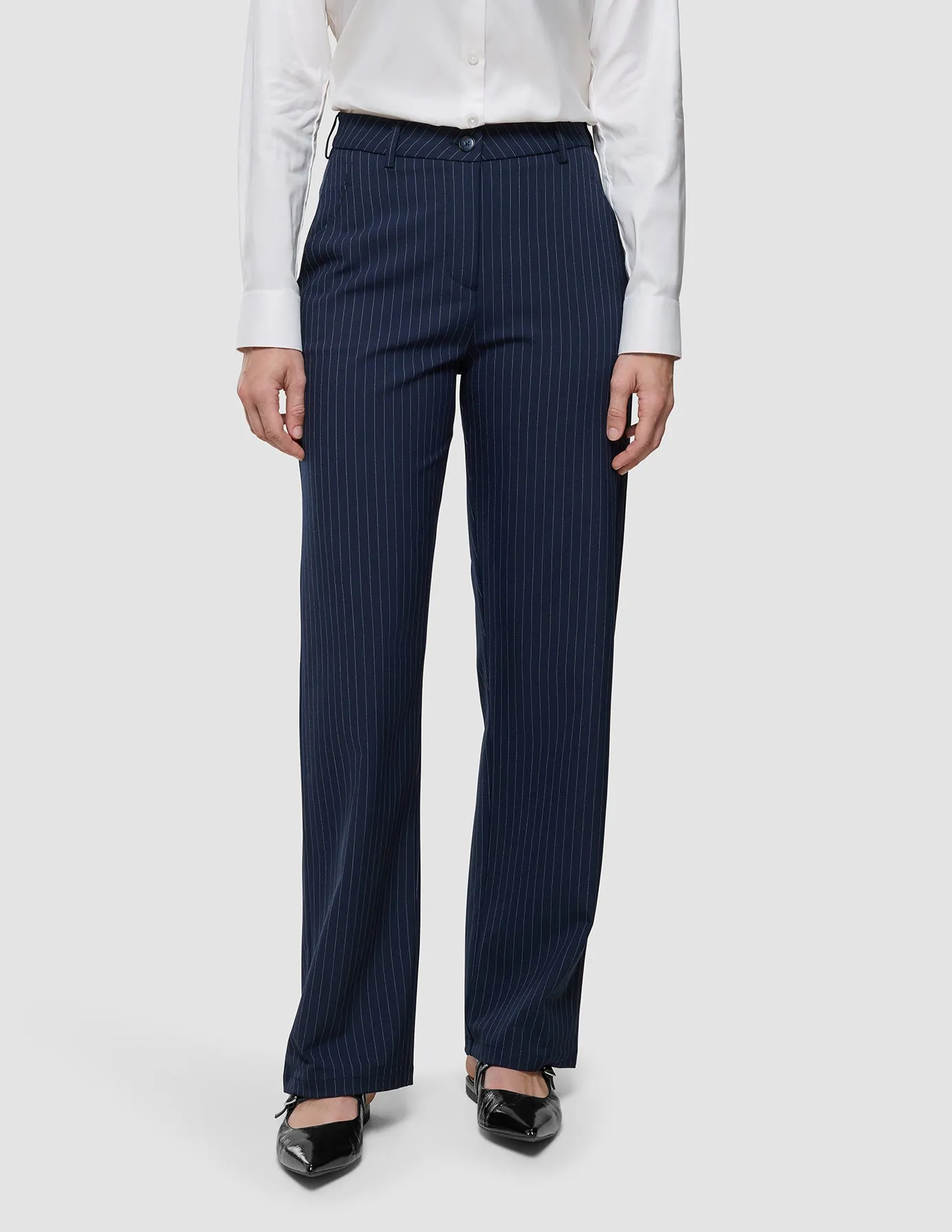 Fashionable Appeal Day Comfort Essential Pants Straight Navy Pinstripe