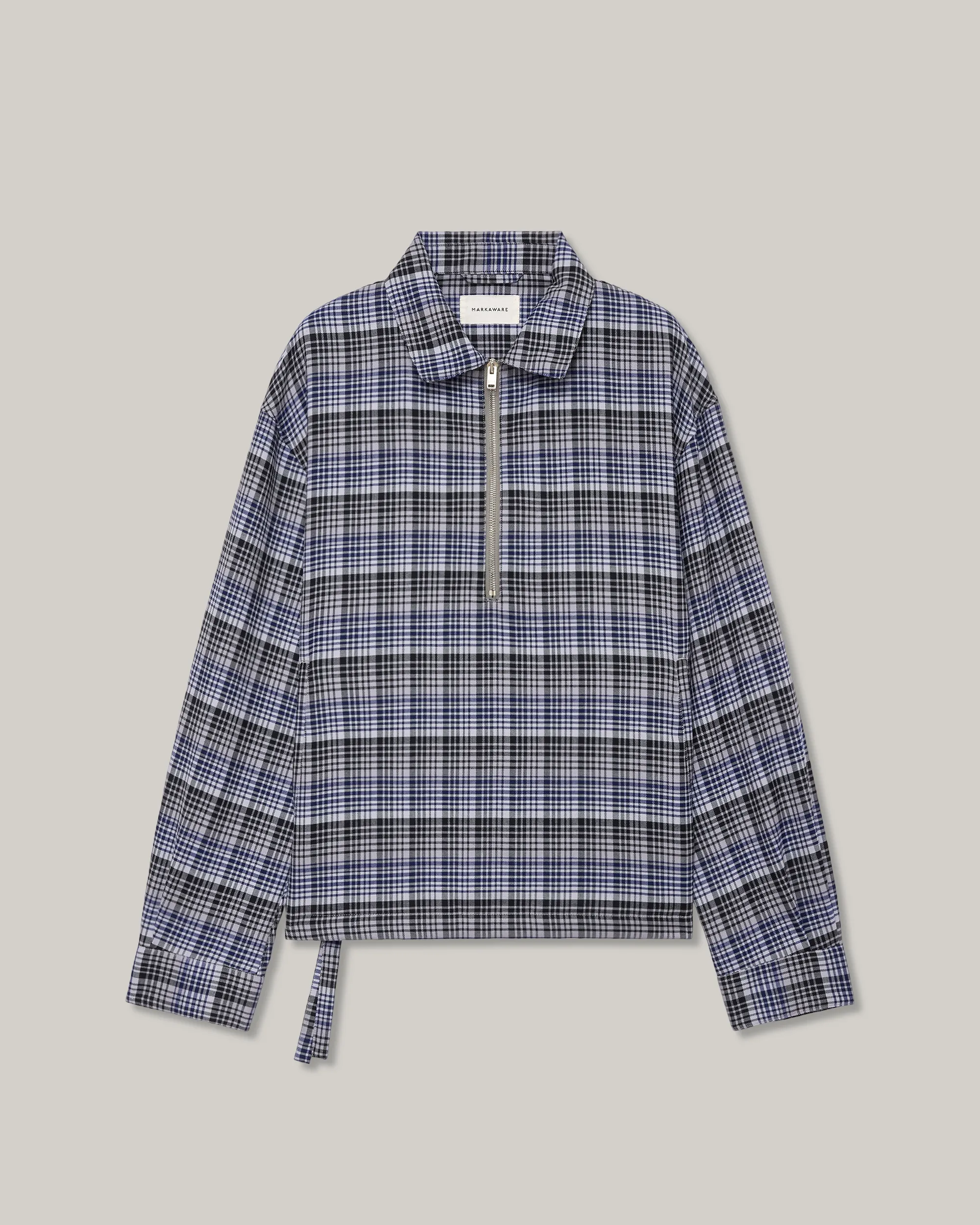 MARKAWARE HALF ZIP SERVICE JACKET - PURPLE CHECK Flexible Daily Fit