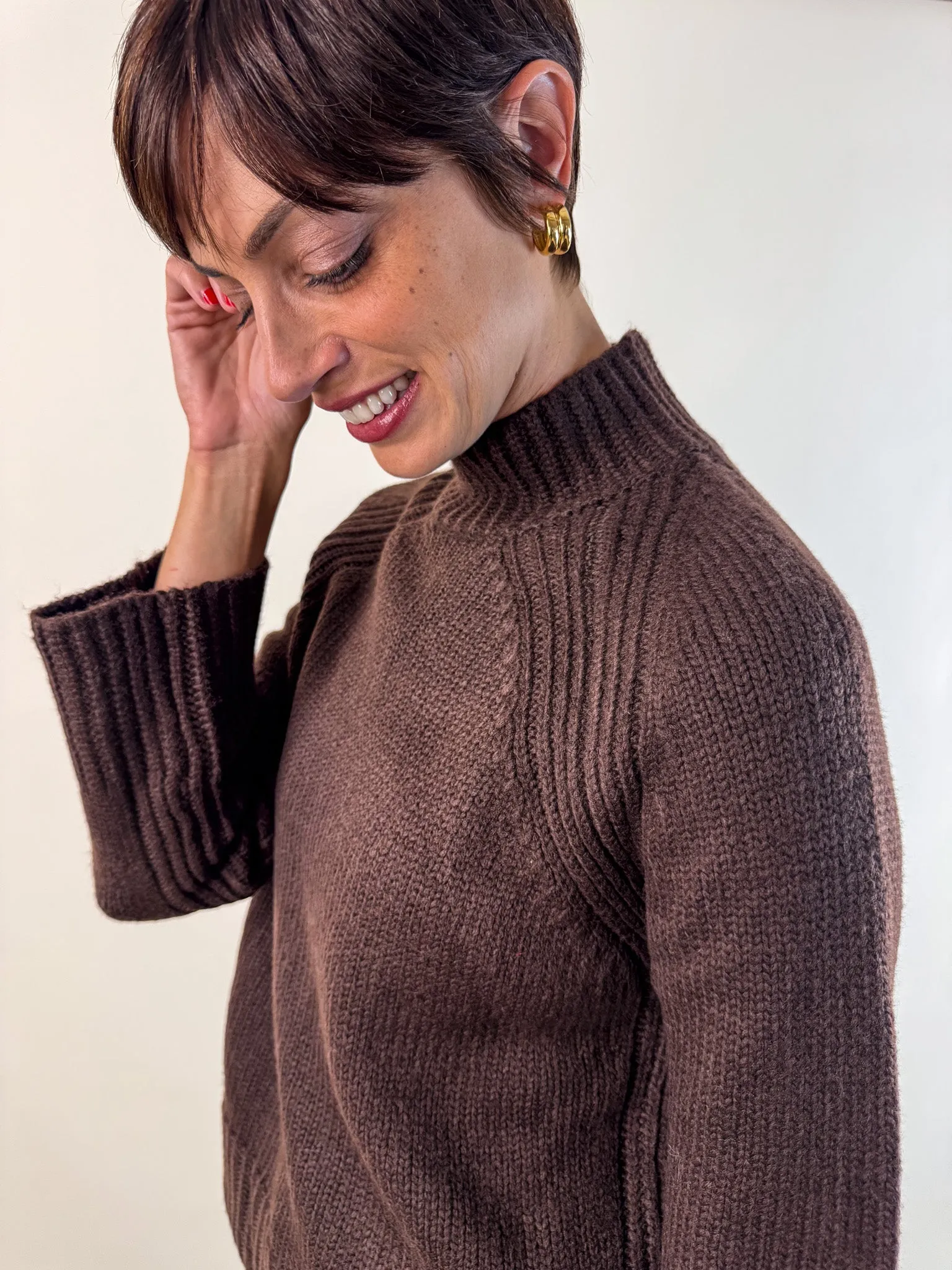 [Z SUPPLY] Emerge Funnel Neck Chocolate Sweater Seamless Construction Design Comfy Wear
