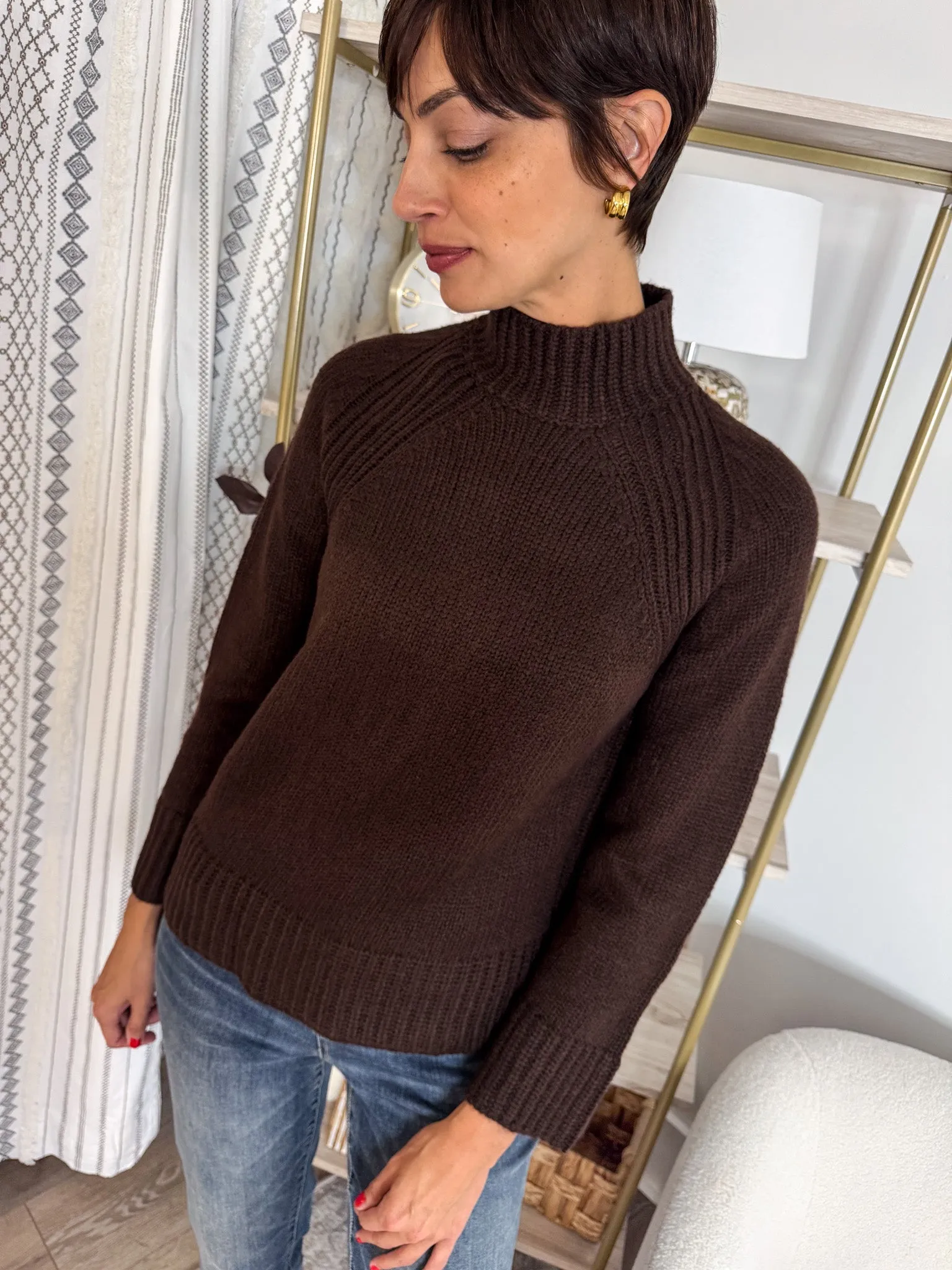 Layered Fashion [Z SUPPLY] Emerge Funnel Neck Chocolate Sweater