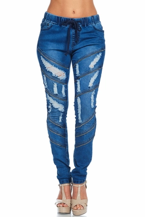 Street Inspired Women's Diagonal Zipper Denim Jogger