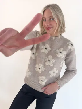 Casual Comfort Layer Casual Design Flower Jacquard Crewneck Sweater