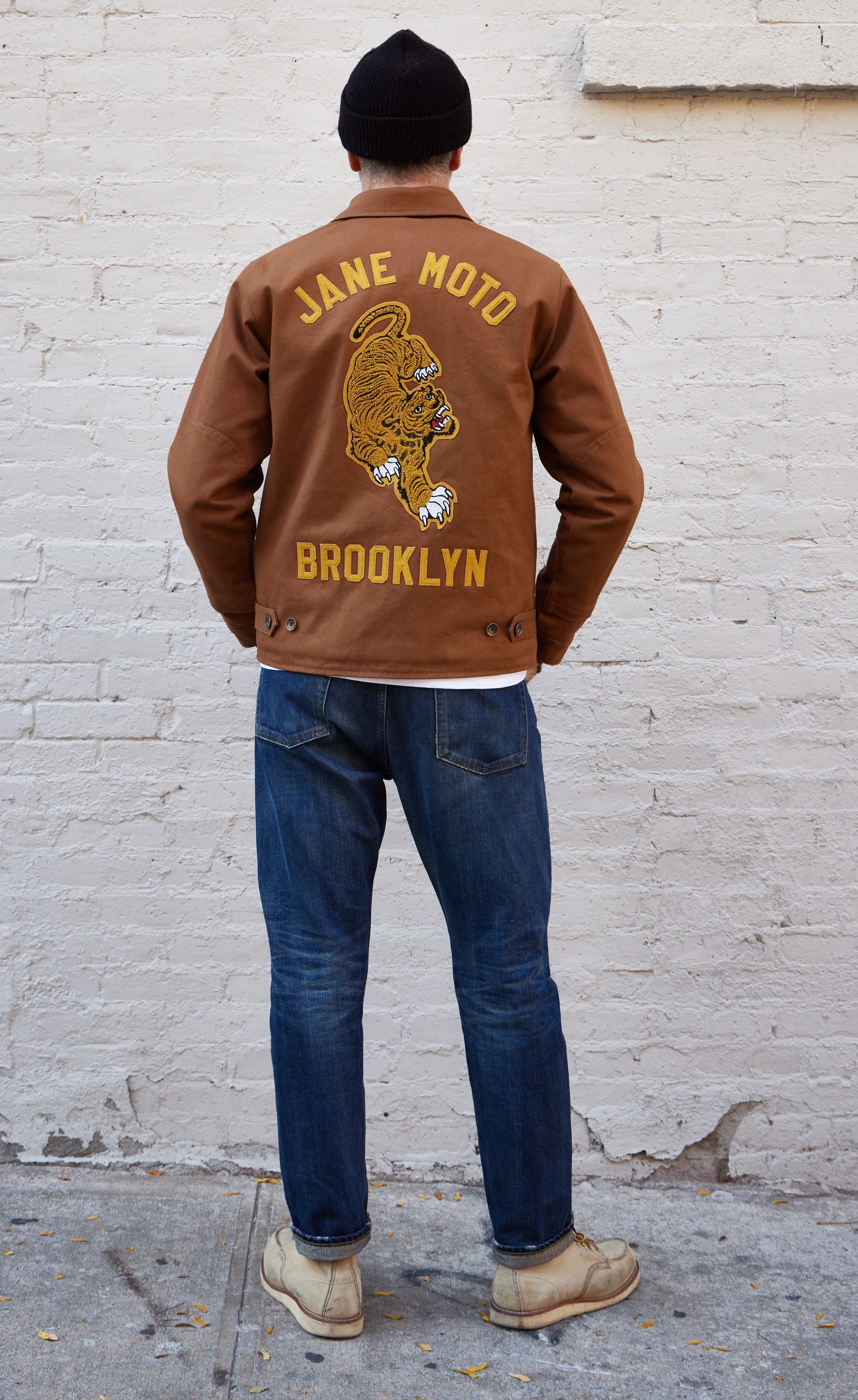 Kangaroo Pocket Flying Tiger Lined Mechanic's Jacket - Tan