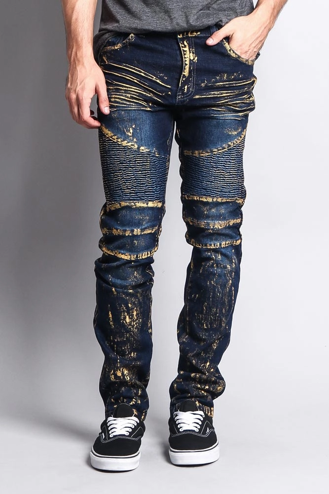 Casual Fit Fashion Staple Foil Edge Biker Denim Jeans