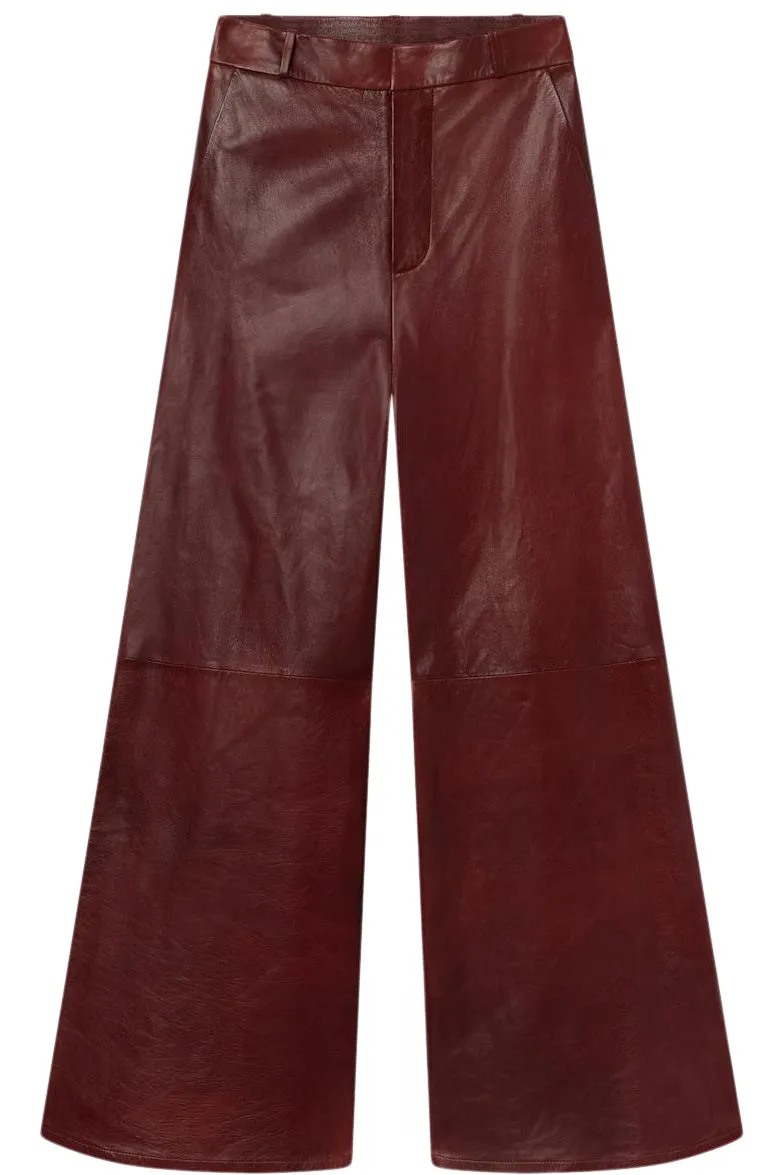 Frame Denim Wide Leather Trousers in Syrah Red Trendy Design Comfy Fit