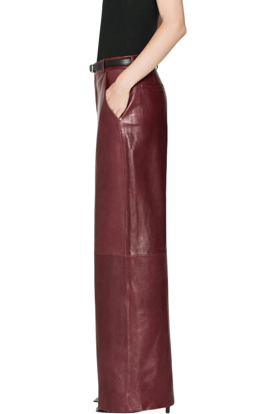 Frame Denim Wide Leather Trousers in Syrah Red DoubleLayeredFabric