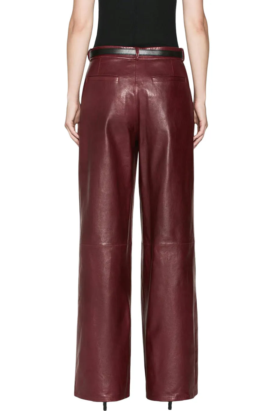 Frame Denim Wide Leather Trousers in Syrah Red Active Utility Quick-Dry Fabric