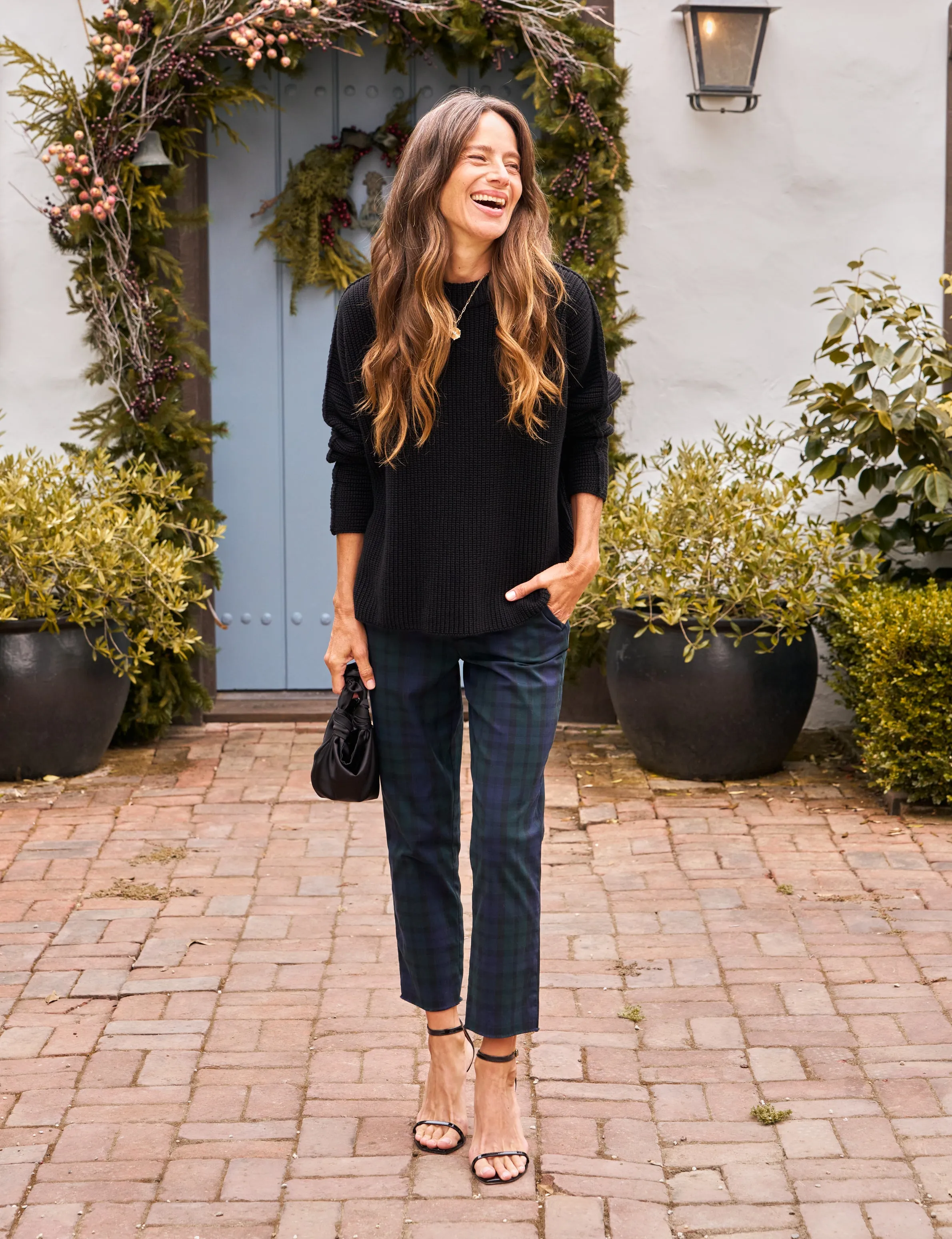 Frank & Eileen Wicklow Italian Chino in Black Watch Plaid Recycled Polyester Blend