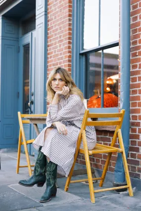 Ruched-Detail Soft Cut MASON'S DAUGHTER | Sutton Shirtdress, Camel and White Striped