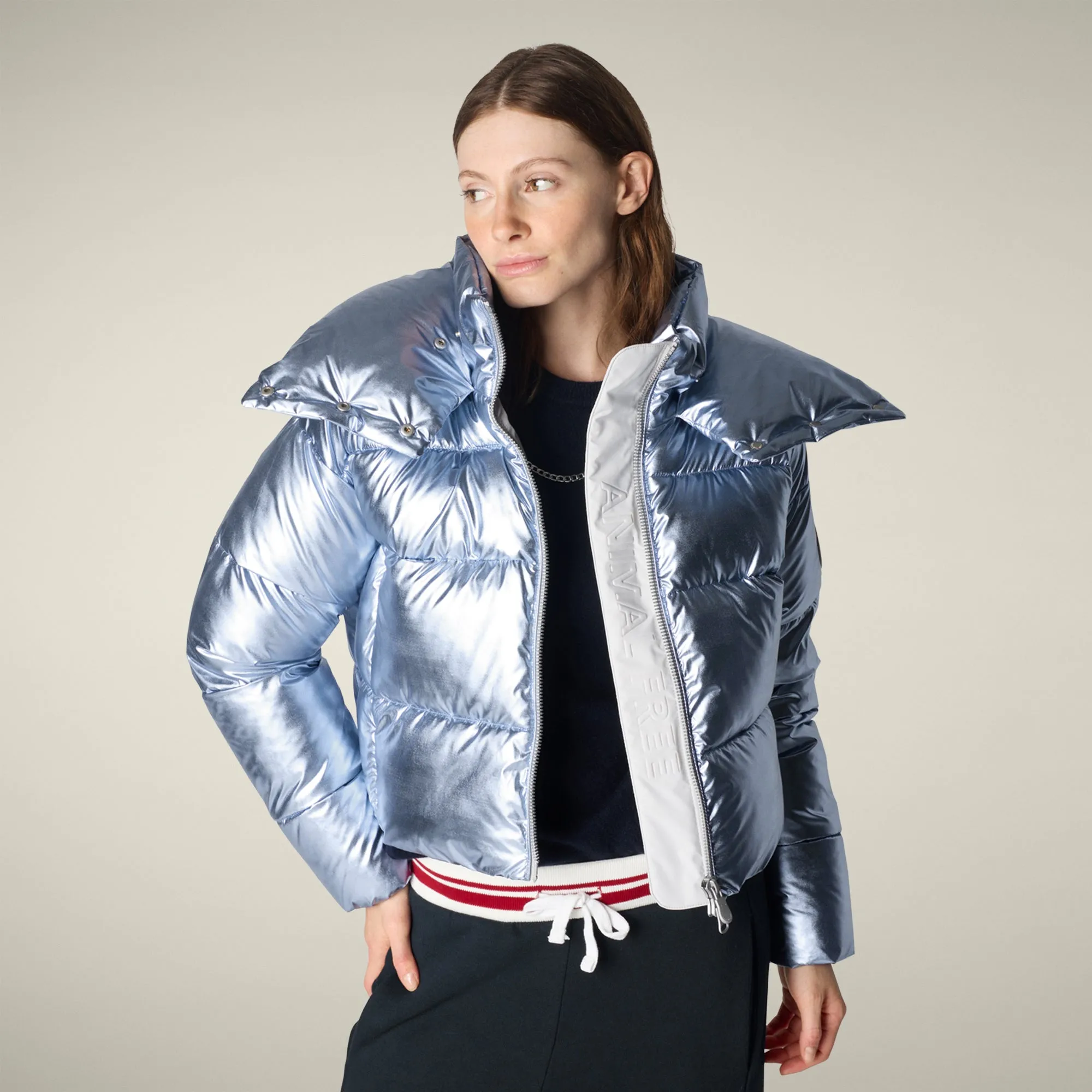 Women's Animal free puffer Jacket Giselle in ice blue Double Stitched Seams