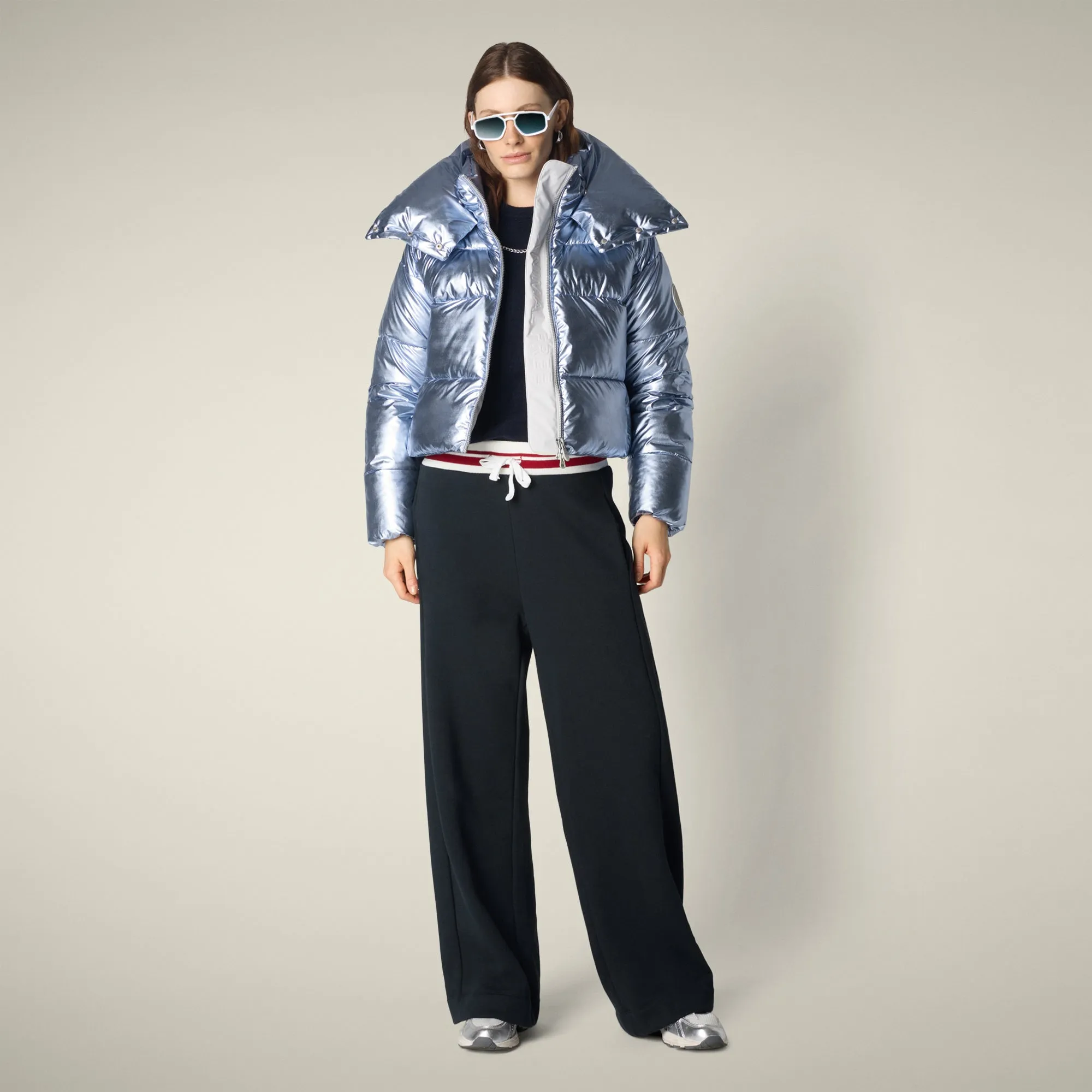 Women's Animal free puffer Jacket Giselle in ice blue Modern Day Look AdjustableCuffs