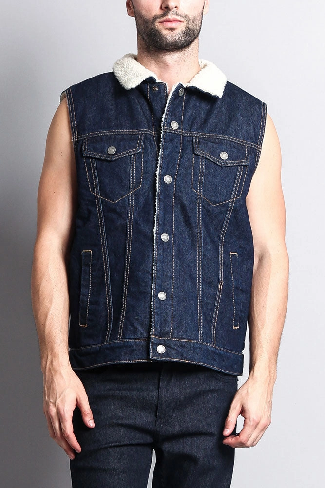 Weatherproof Zipper Tech Faux Shearling Denim Vest