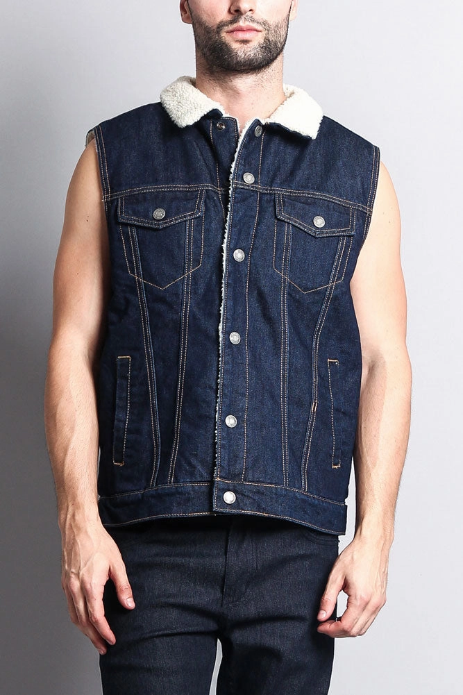 Faux Shearling Denim Vest Quilted Pattern