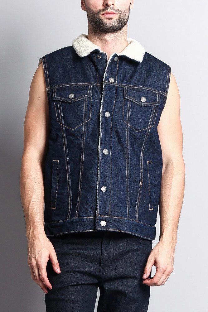 Sleek Layer Fit MultiPocketStyle Faux Shearling Denim Vest