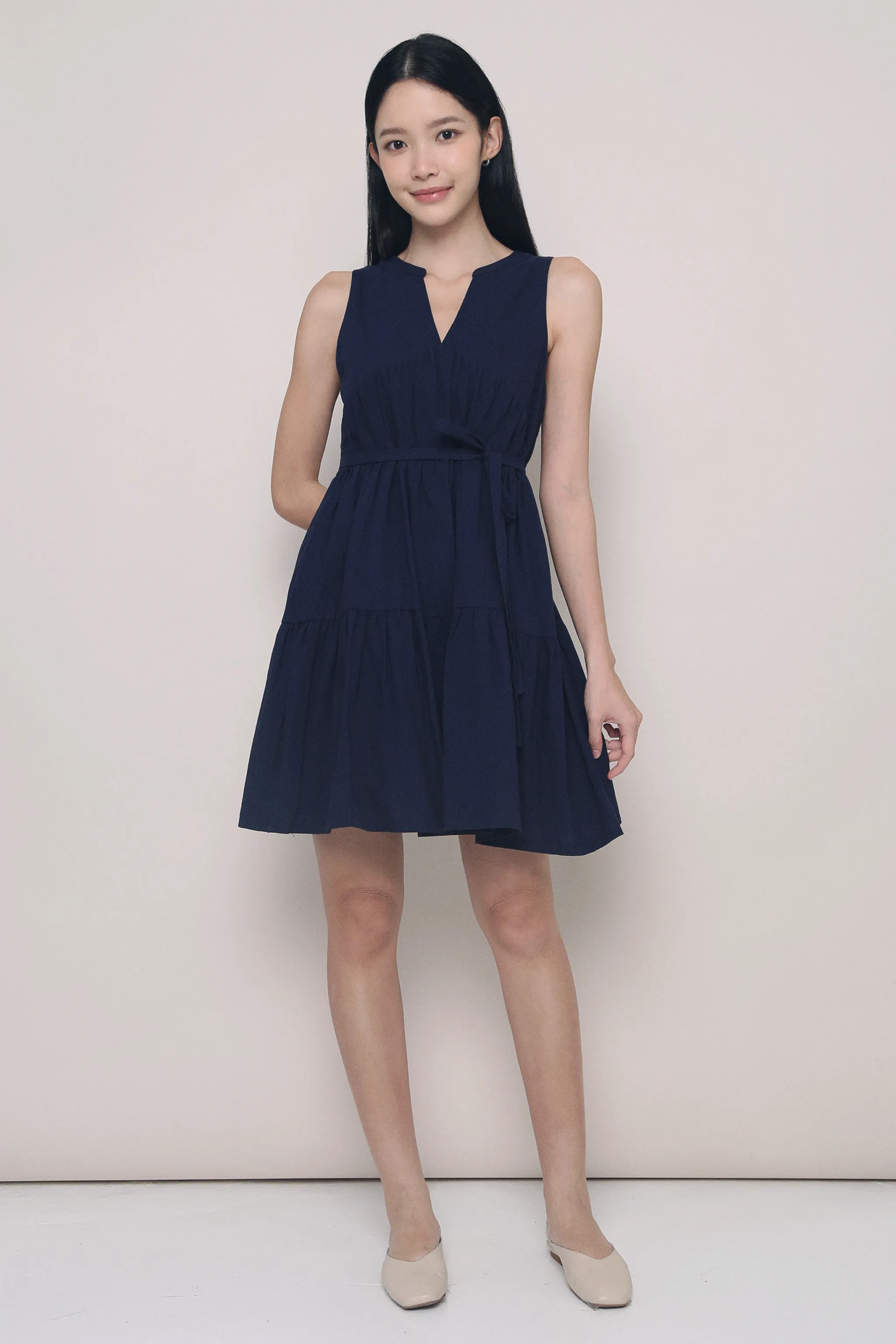 Good Feels Tiered Dress Navy Modern Appearance Side Tie