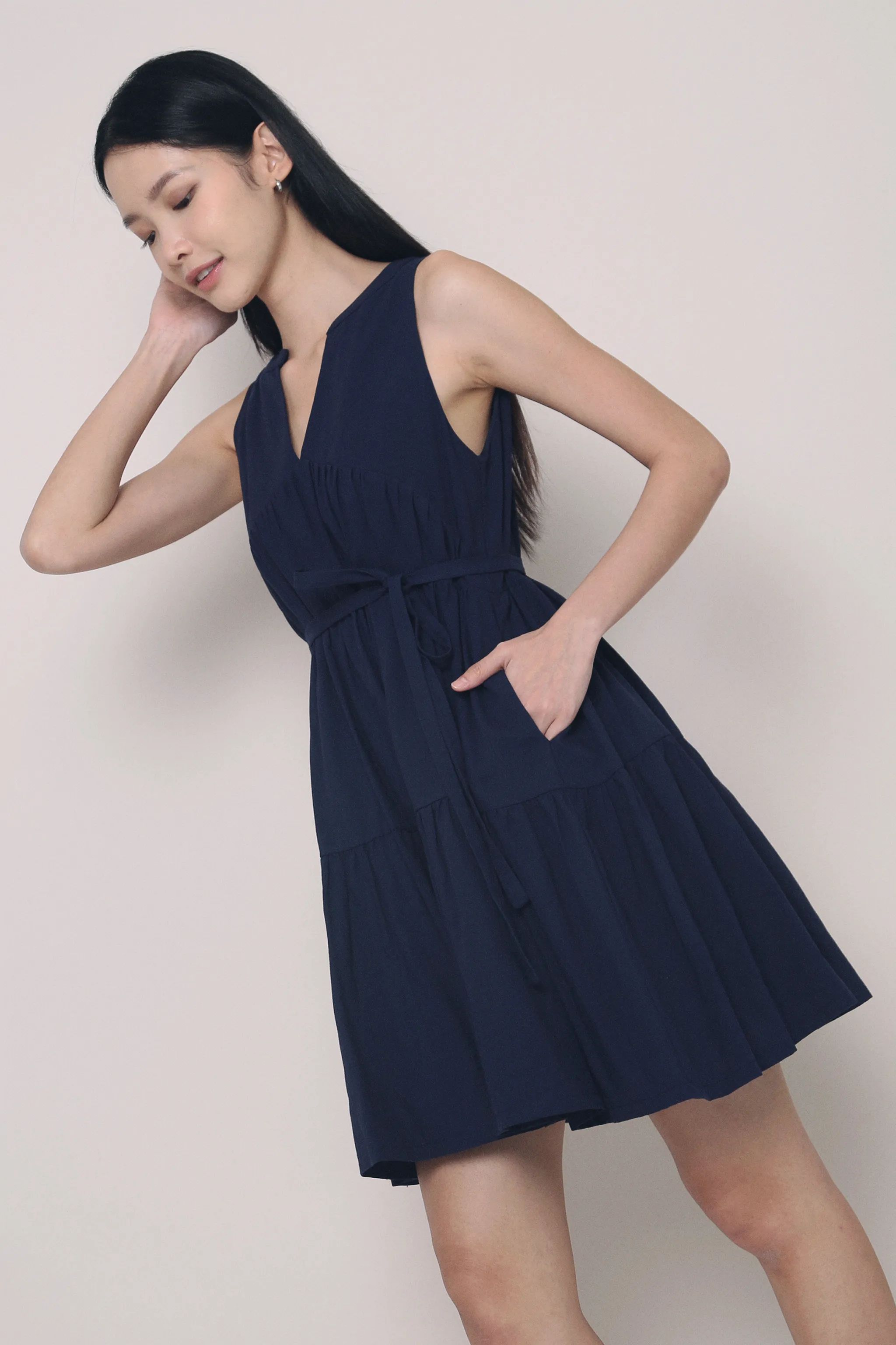 Good Feels Tiered Dress Navy Work Fitwear Smart Layer