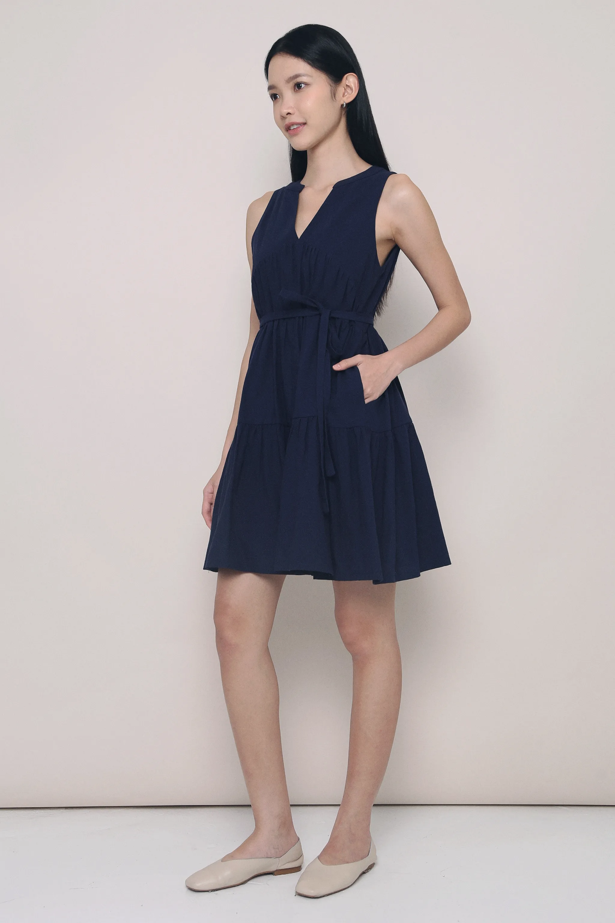 Good Feels Tiered Dress Navy Casual Mode