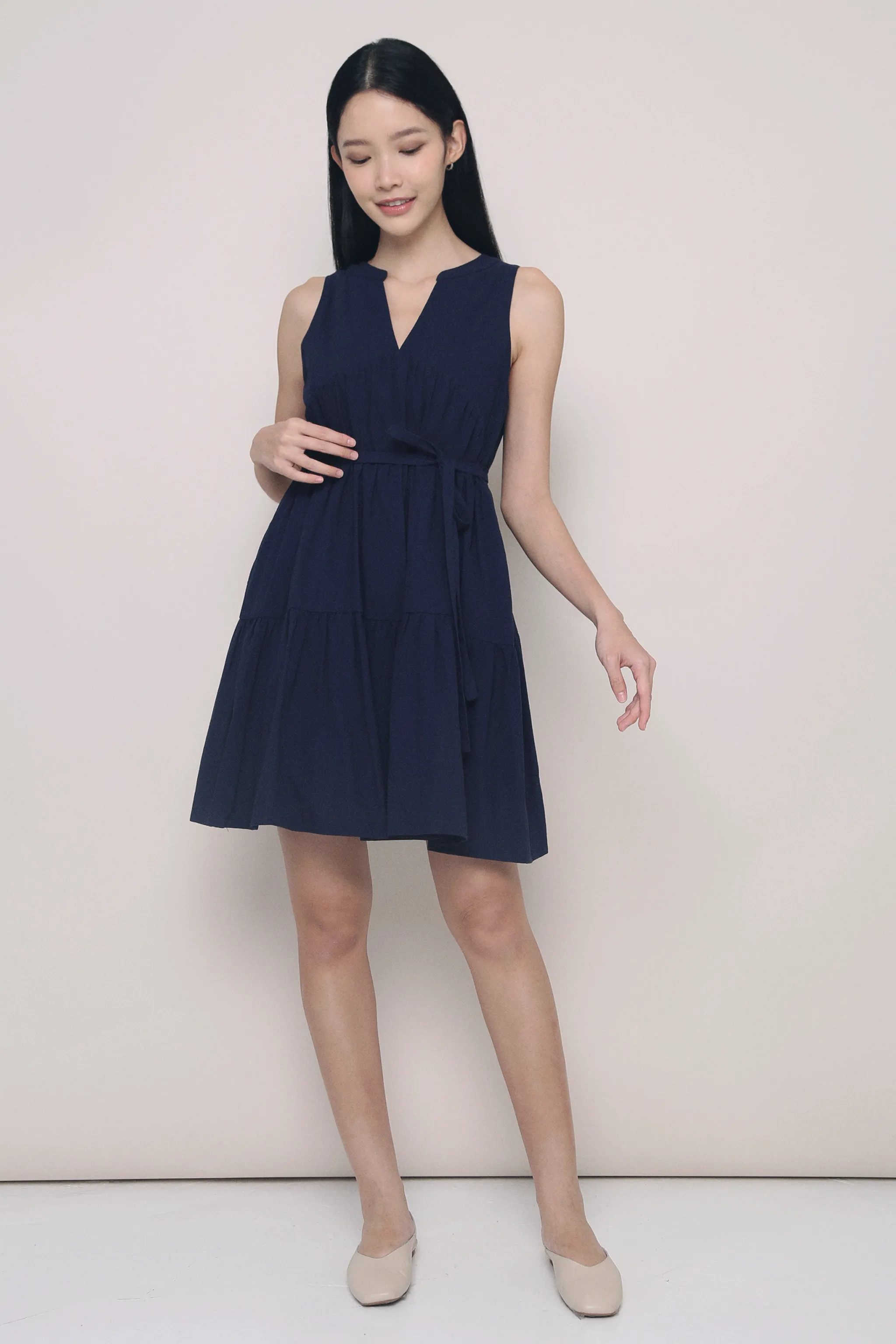 Versatile Edge Good Feels Tiered Dress Navy