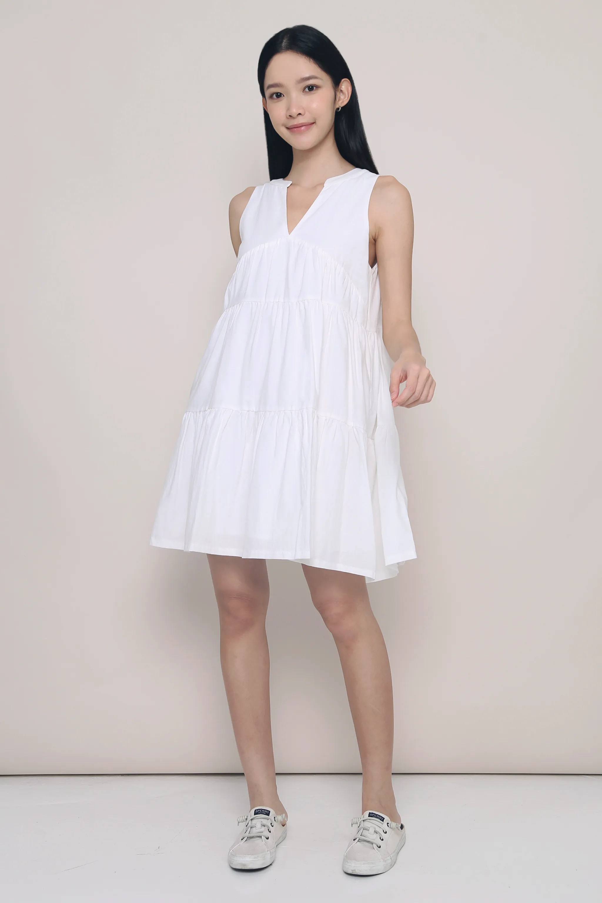 Good Feels Tiered Dress White Lightweight Feel