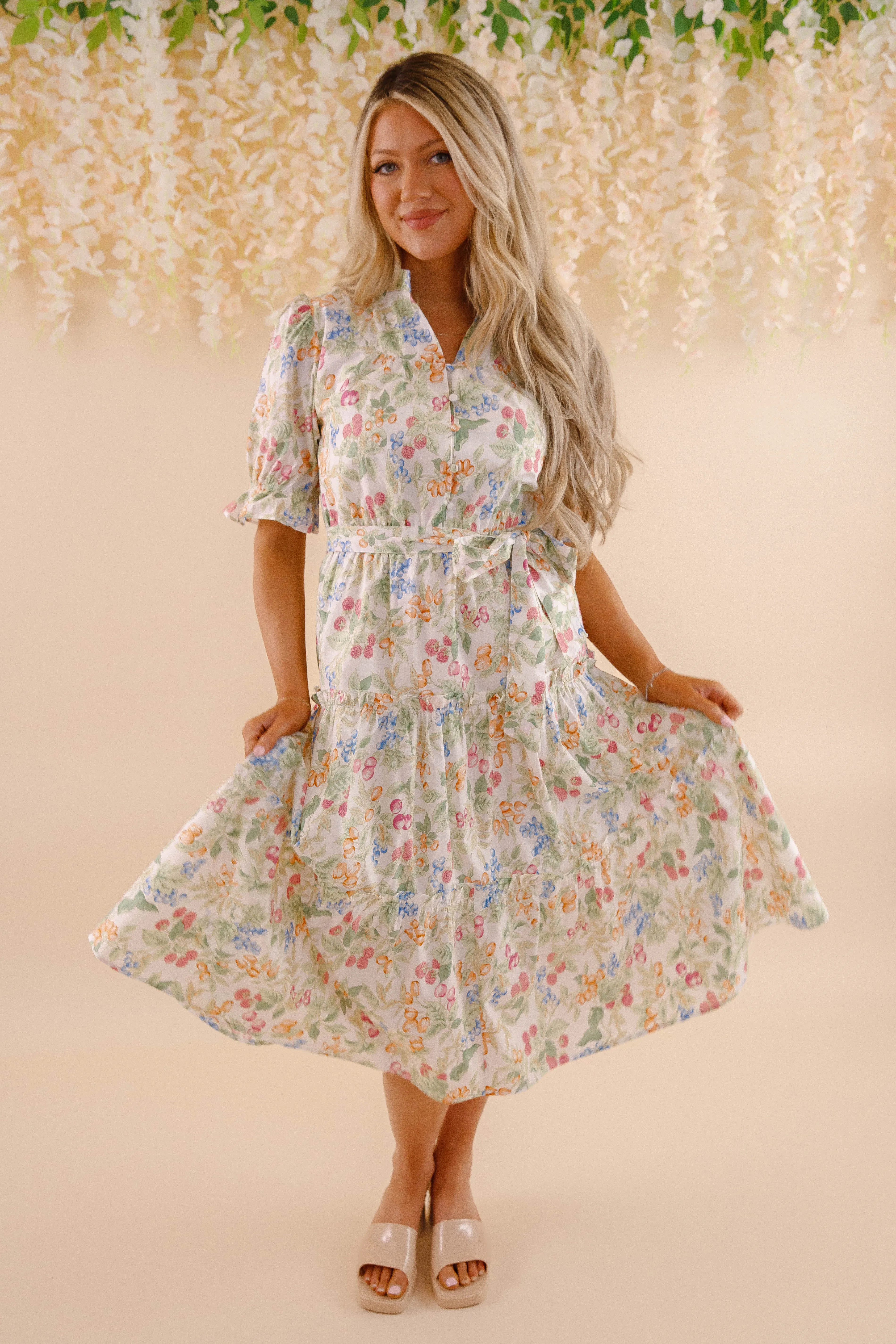 Good Fortune Midi Dress Mesh-Sleeve Vintage-Inspired