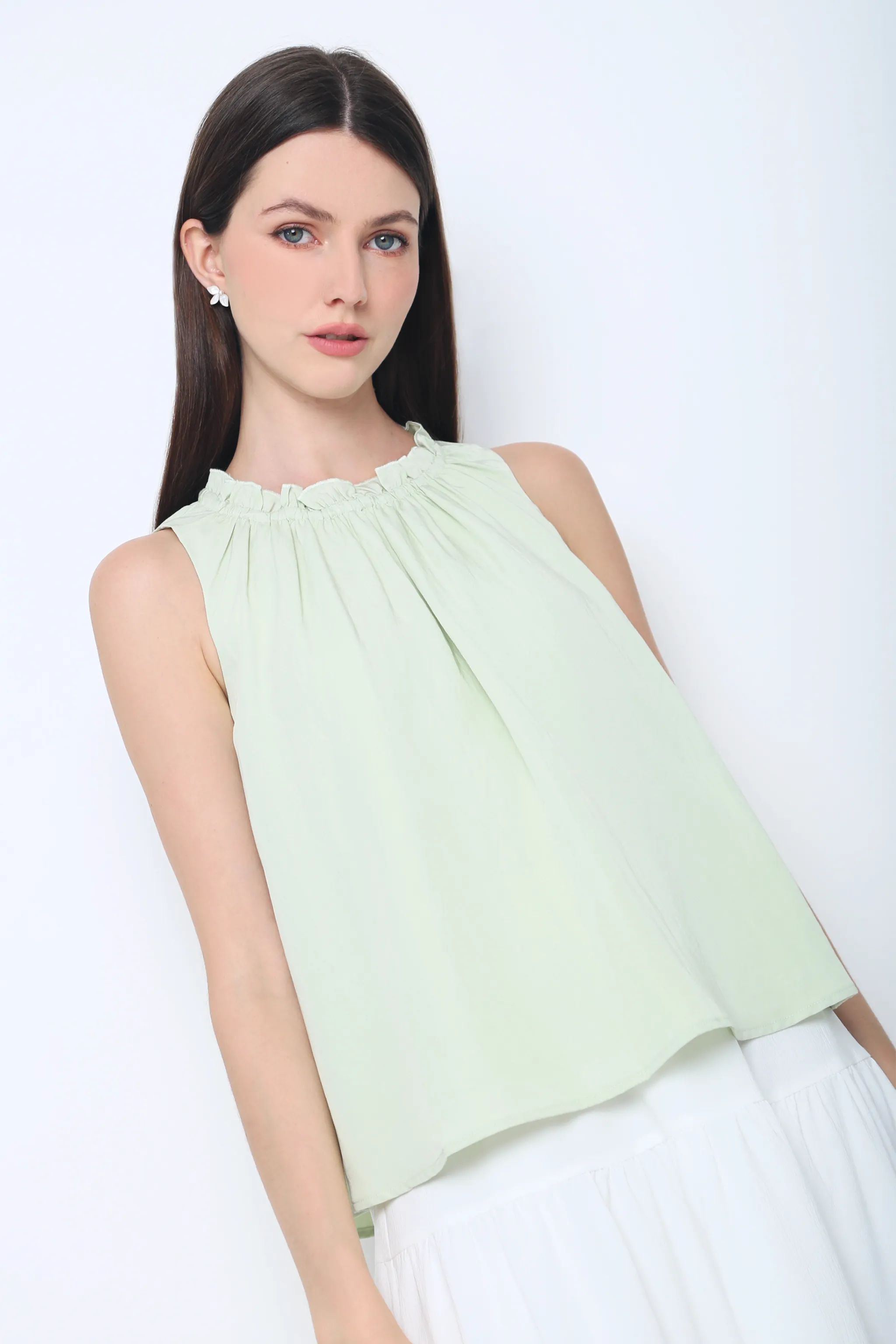 Graceous Ruffles Blouse Sage Built In Filter Layer Raglan Sleeve