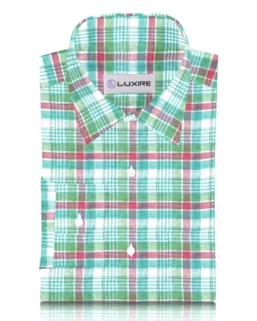 Stretchy Cloth Country Charm Green Red Madras Linen Shirt