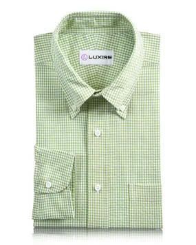 Green Small Gingham Seersucker Shirt Weekend Outing