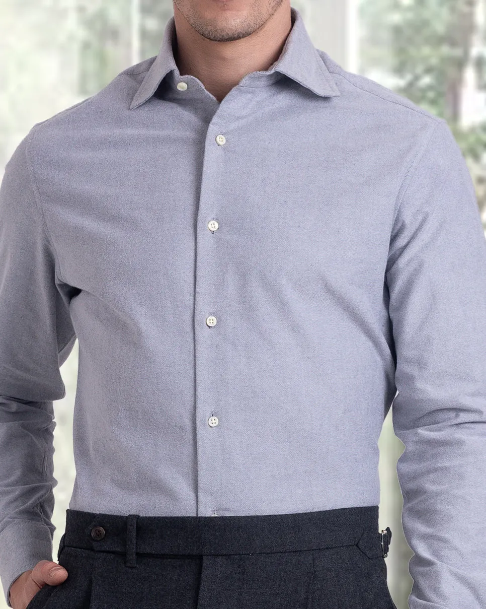 Durable Button Closures Retro Vibe Grey Brushed Oxford Shirt