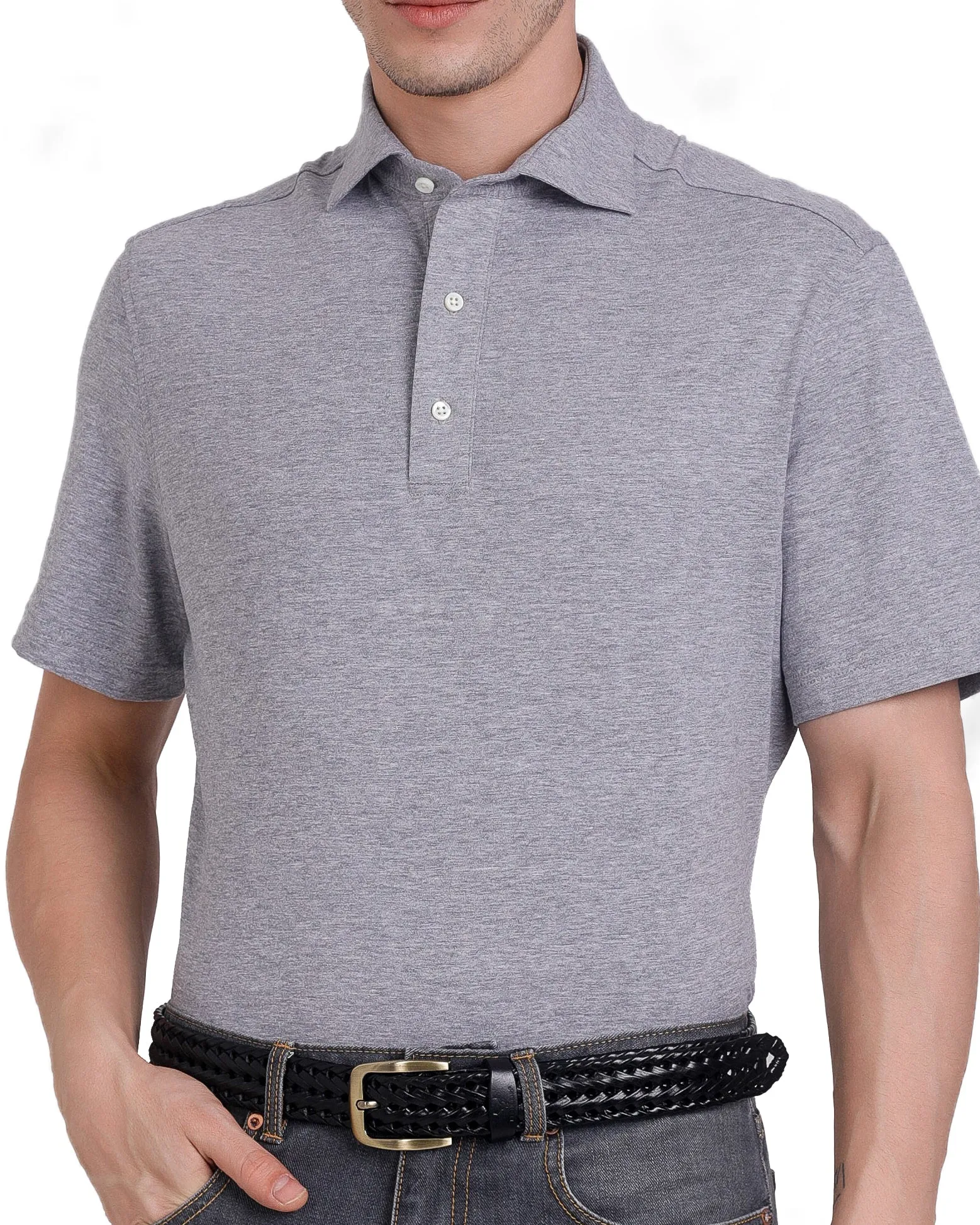Stretchy Cloth Loose style Grey Soft Polo