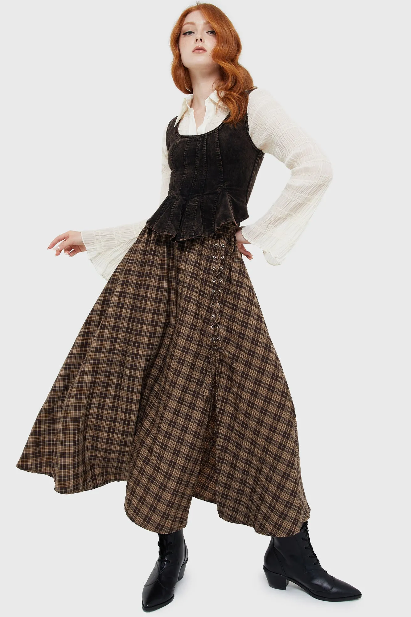 Haven Hollow Skirt [BROWN TARTAN] Functional Fashion