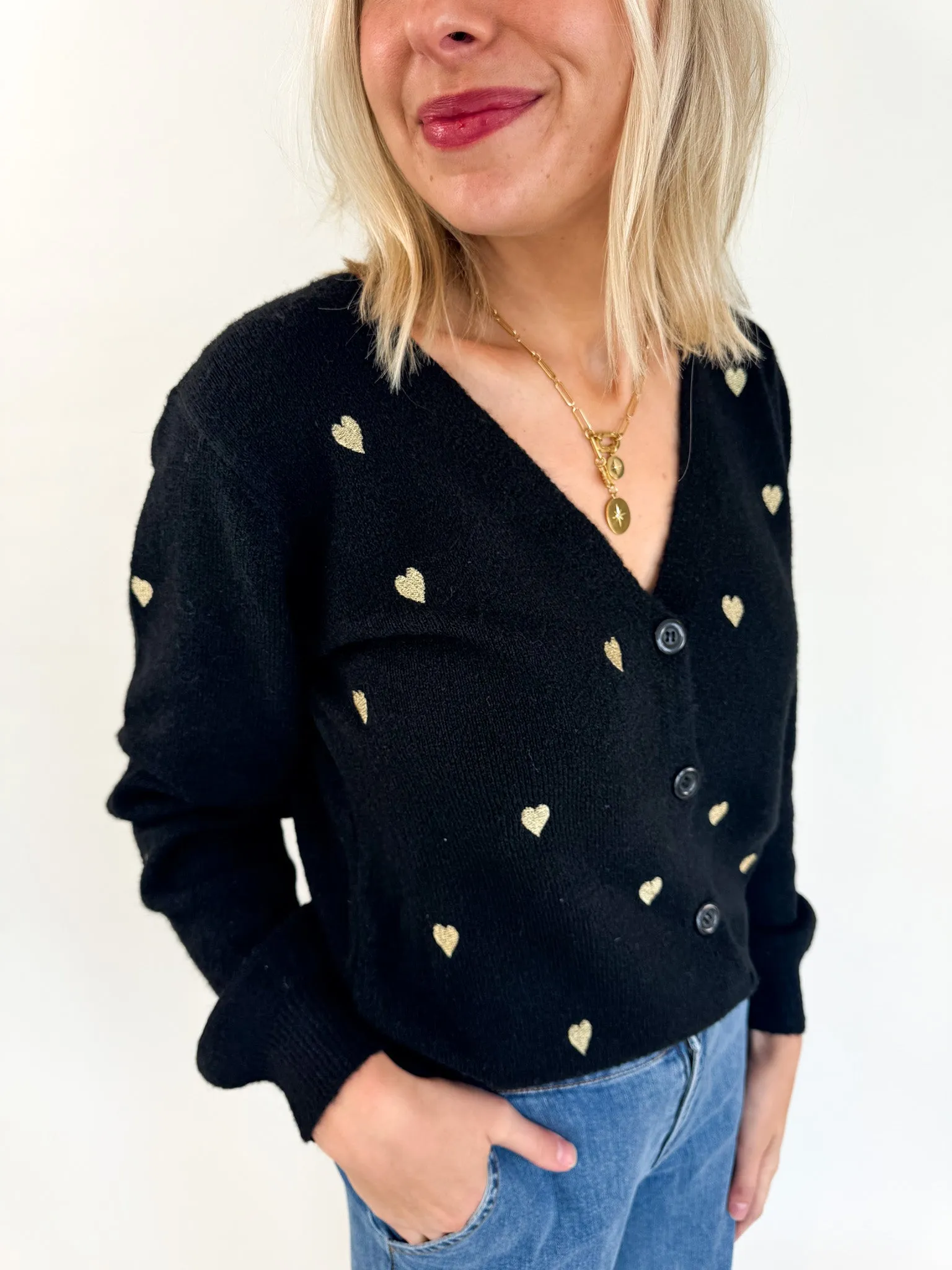 Heart of Gold Button Cardigan relaxed shape Comfy Winter Wear