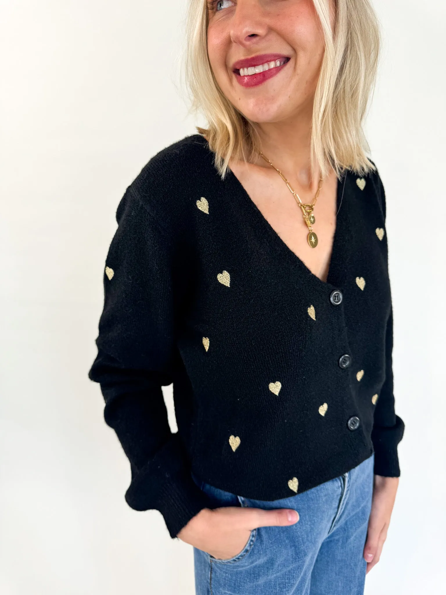 Heart of Gold Button Cardigan Sophisticated Knit Temperature Regulating Fibers