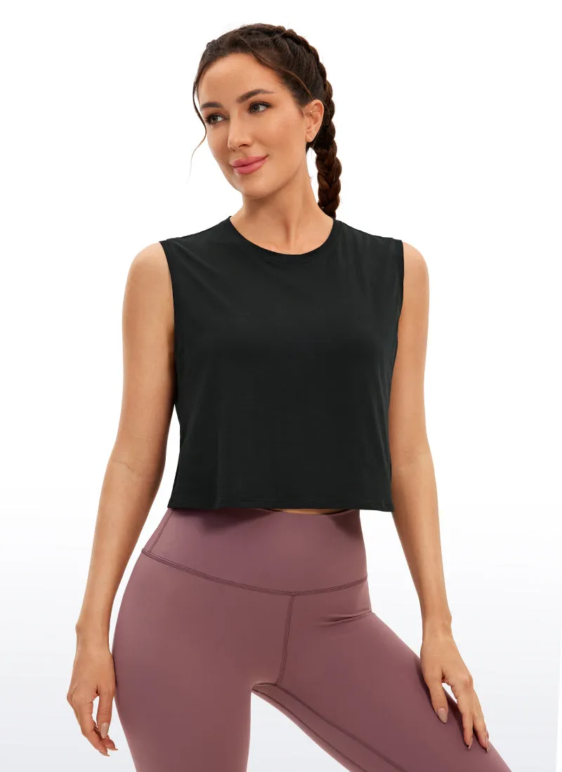 Cross Back Ventilation Design Abrasion Resistant Surface Pima Cotton Cropped Tank Tops Crew Neck