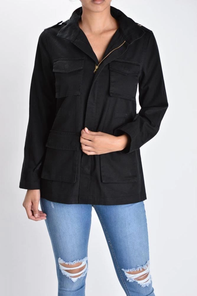 Women's Hooded Cargo Jacket Flexible Mobility Tailored Cut