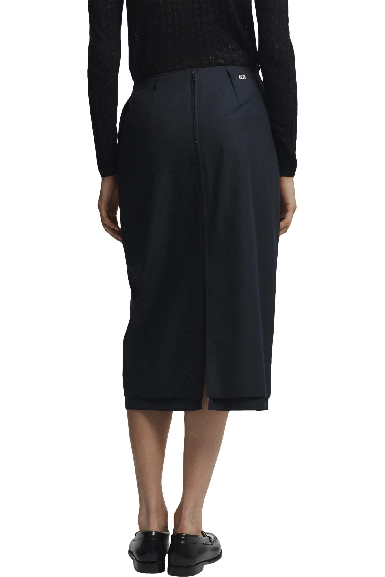 Saint Art Dutton Poplin Midi Skirt in Navy Versatile Design Functional fashion wear