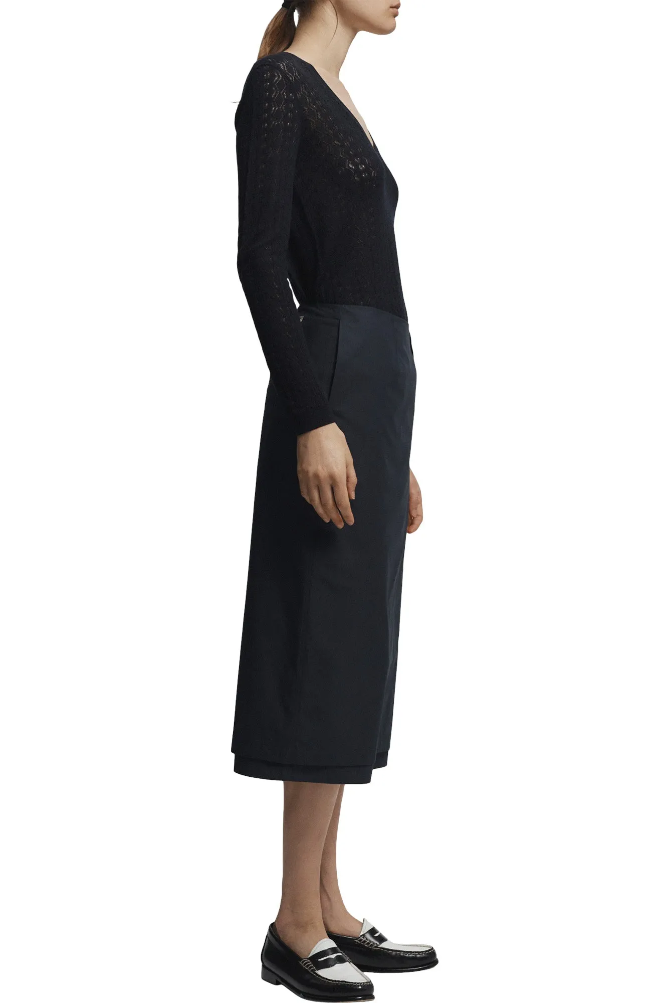 Saint Art Dutton Poplin Midi Skirt in Navy Full Coverage