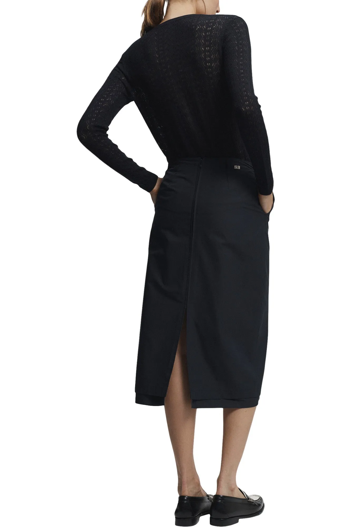 Wear Resistant Fabric Secure fit Saint Art Dutton Poplin Midi Skirt in Navy