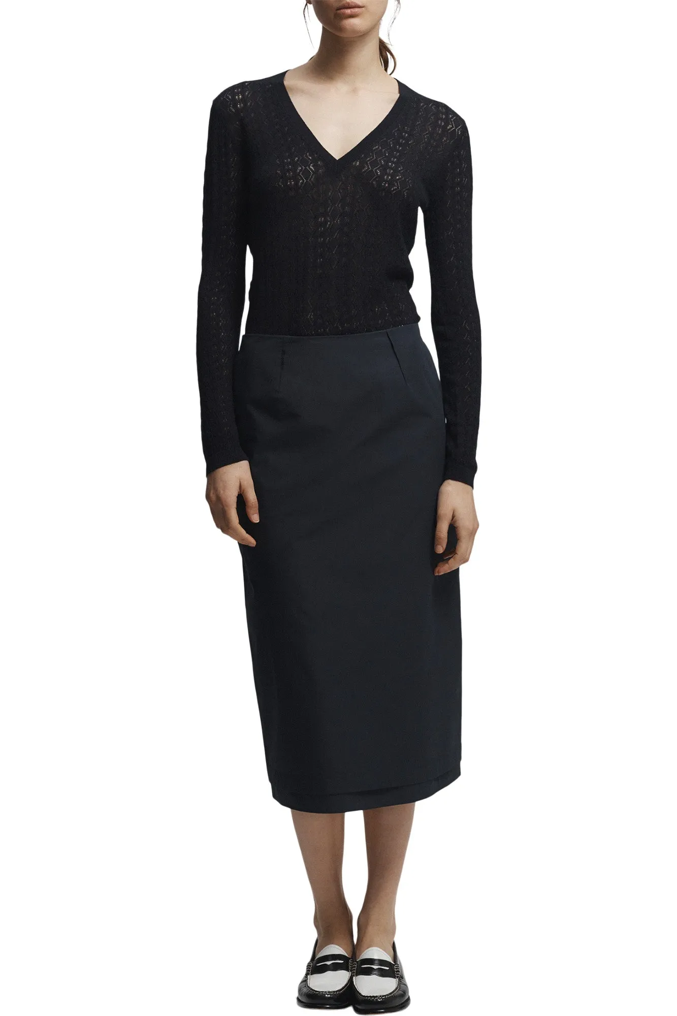 Soft Structure Saint Art Dutton Poplin Midi Skirt in Navy