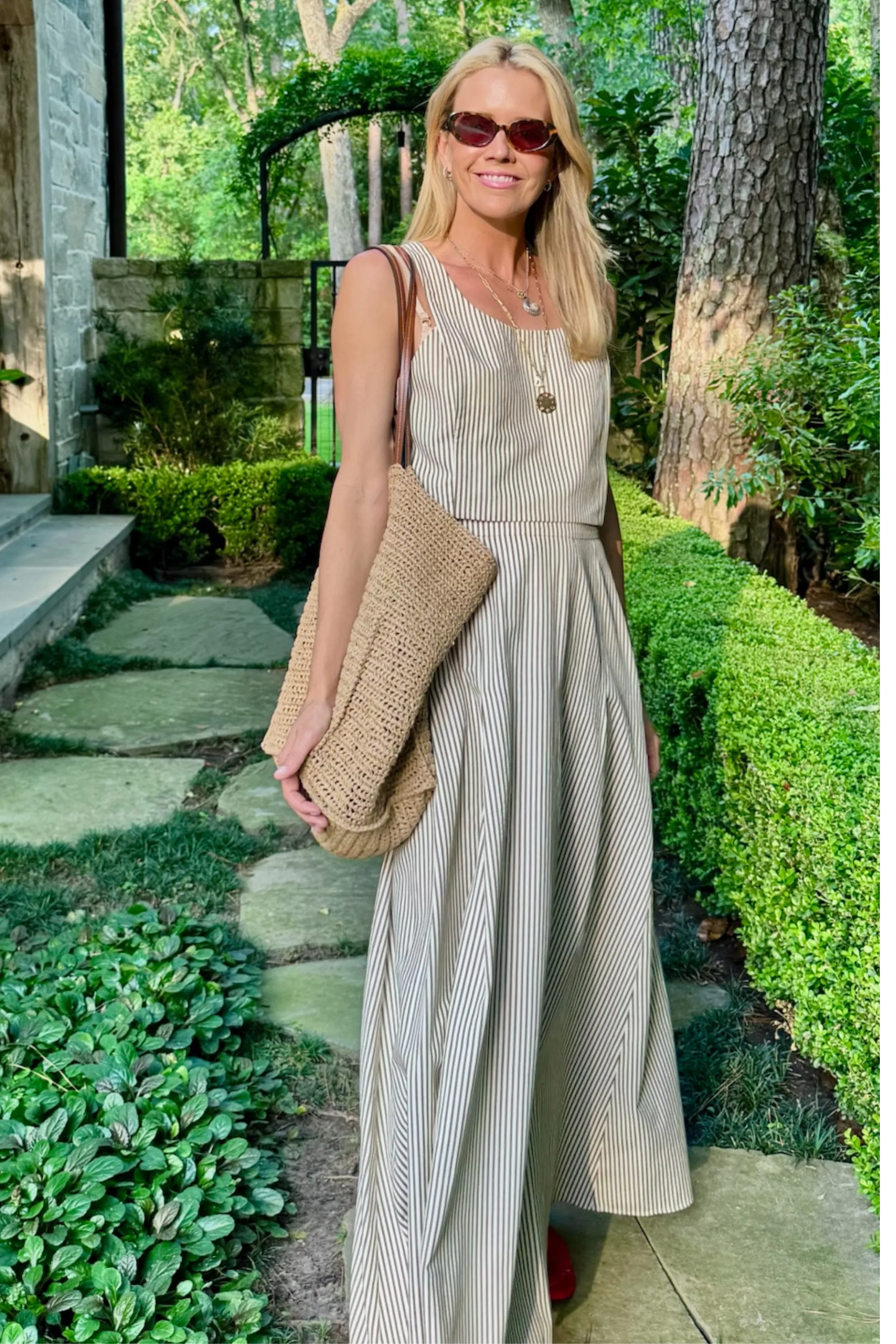 Compact TravelFriendly Design HighNeckline MASON'S DAUGHTER | Sophia Top, Brown & Ivory Dobby Striped