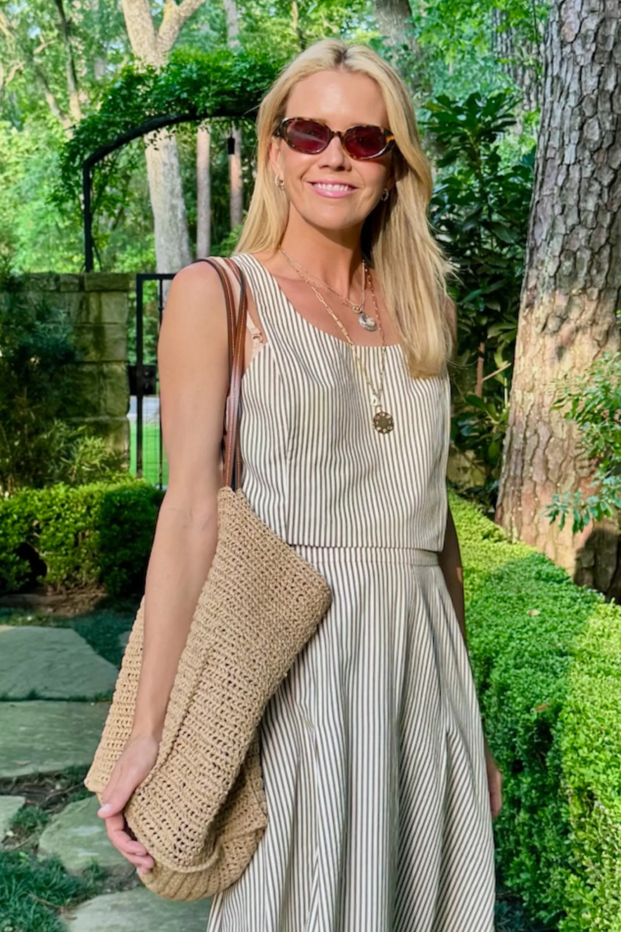 MASON'S DAUGHTER | Sophia Top, Brown & Ivory Dobby Striped Warm Layer Classic Crewneck Design