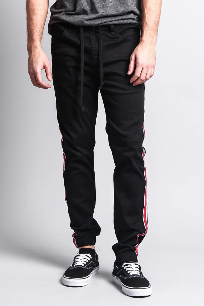 Men's Track Style Side Striped Joggers Water Resistant Finish