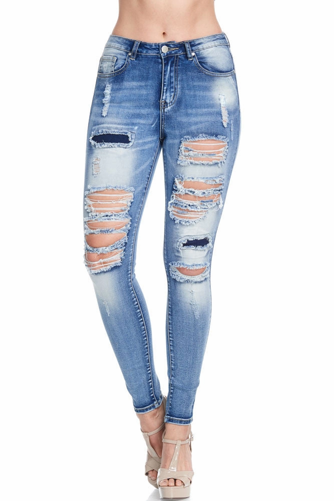 High-Rise Destroyed Skinny Jeans Shape Retention Fitted waist