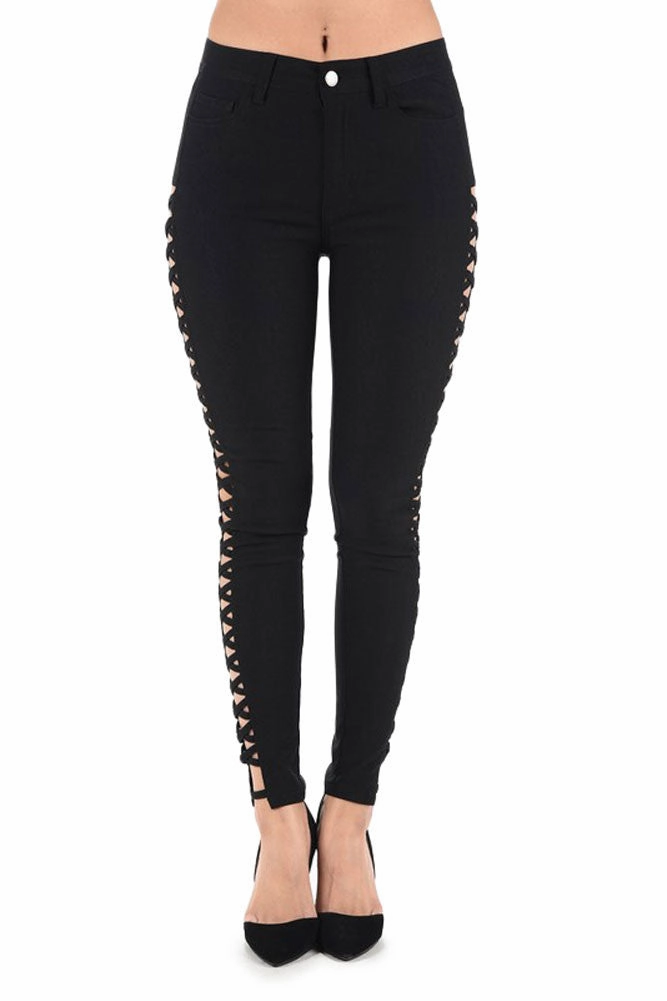 Cropped hem High Waisted Super Stretch X Cut-Out Skinny Pants