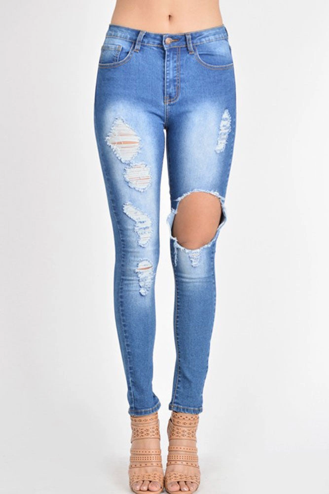 Non Clip High Waisted Torn Skinny Fit Jeans