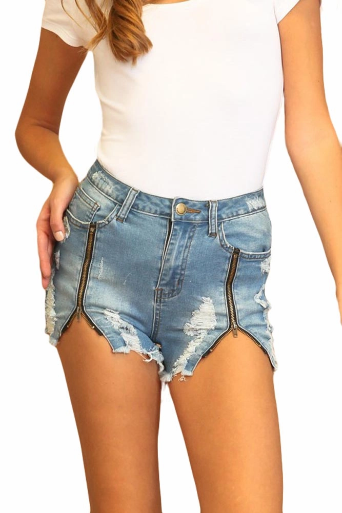 High Wasted Destroyed Zipper Shorts Urban Ready