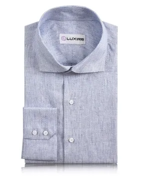 Linen: Lustrous Blue White Chambray Shirt Contemporary Style