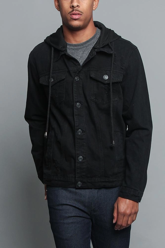Hooded Denim Jacket Detachable Layers