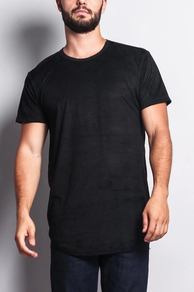 Perforated Faux Suede Long Length Curved Hem T-Shirt Heat Regulating Fabric QuickReleaseFastenings
