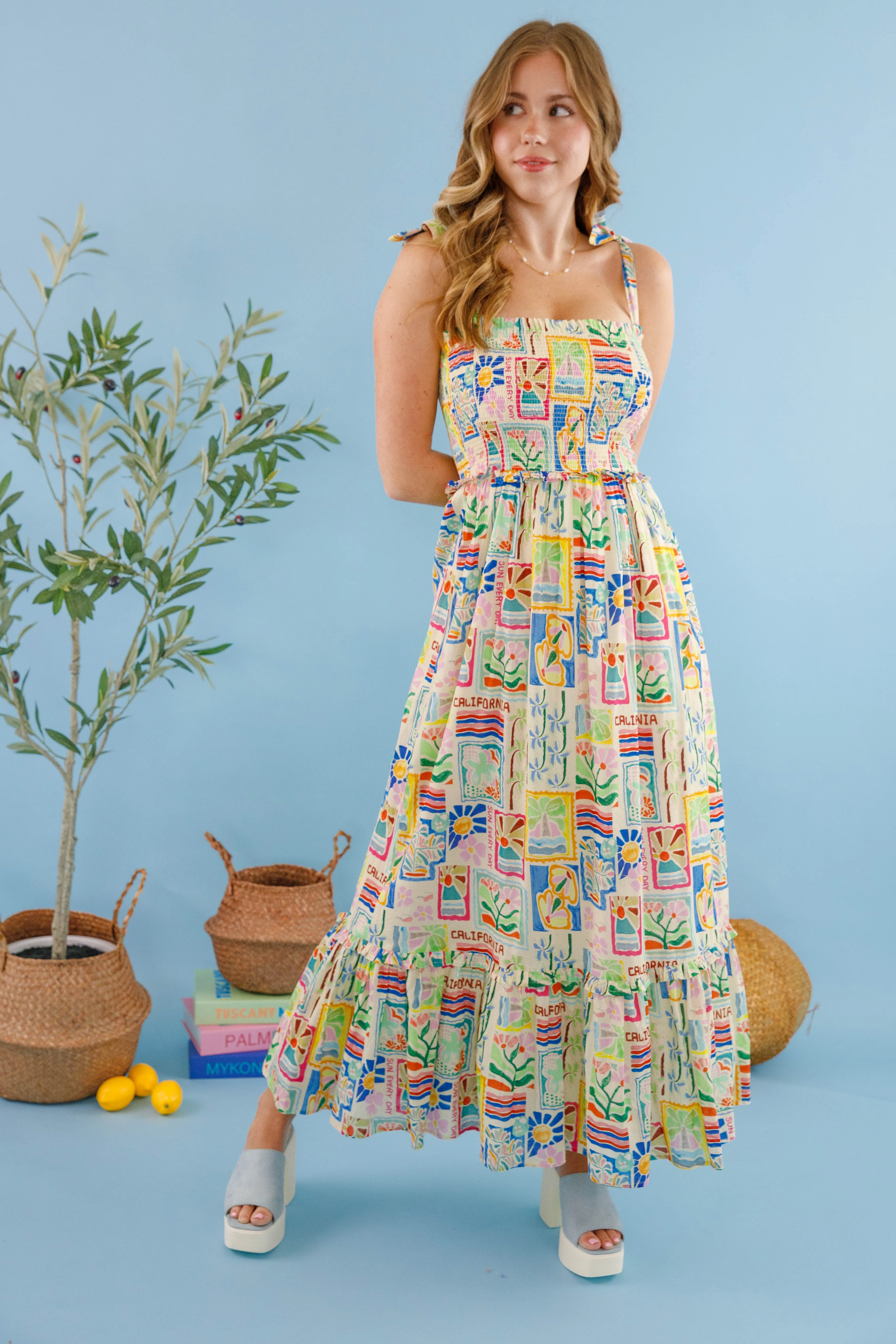 Front Ruffle Easy Match Linda Flora Midi Dress