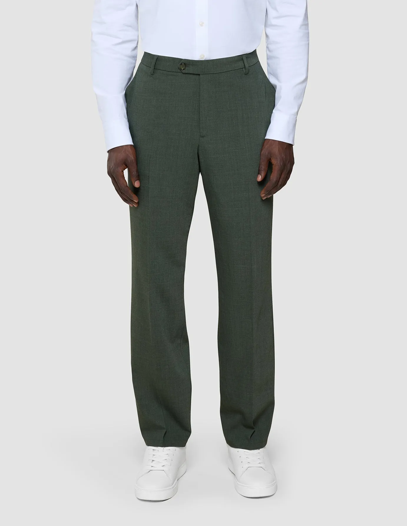 Fashionable Waist Tech Wool Suit Pants Regular Green Night